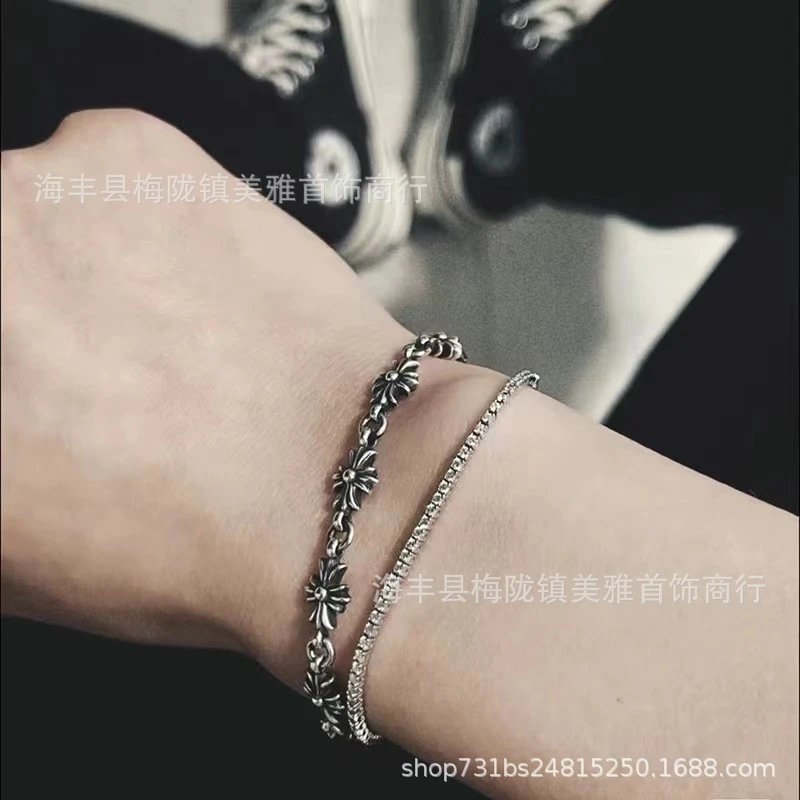 Chrome Hearts Daisy Flower Bracelet Silver Black Jewelry - 8