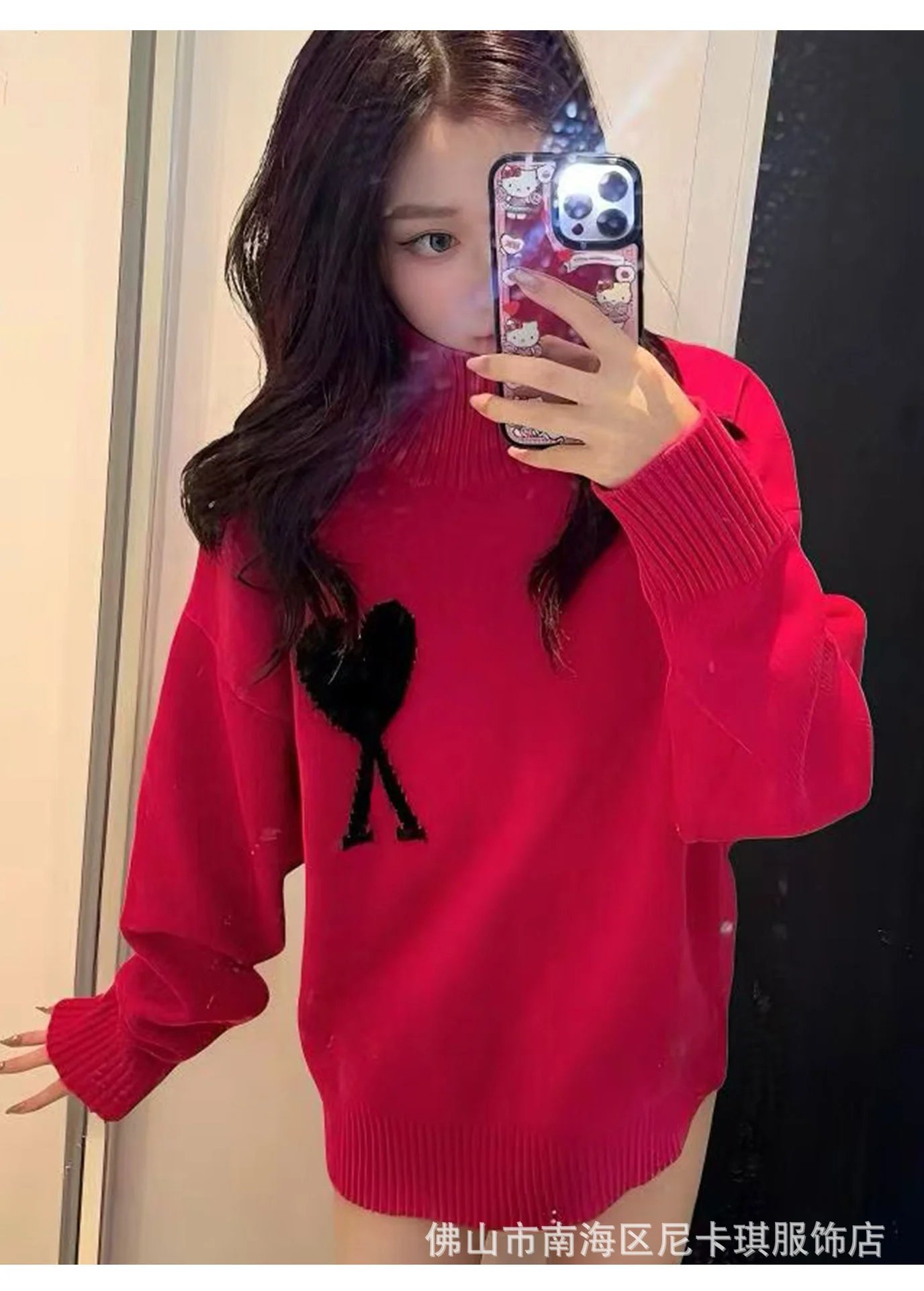 Ami Paris Heart Logo Turtleneck Sweater Forest Green - 18