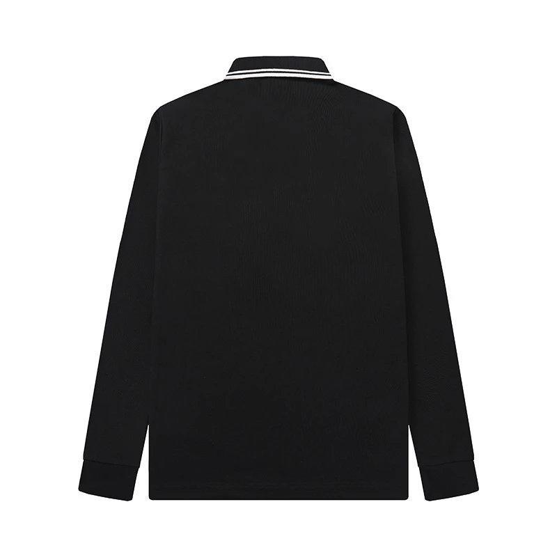 Design Long Sleeve Polo Navy with White Trim and Minimalist Patch Tops Polo - 7