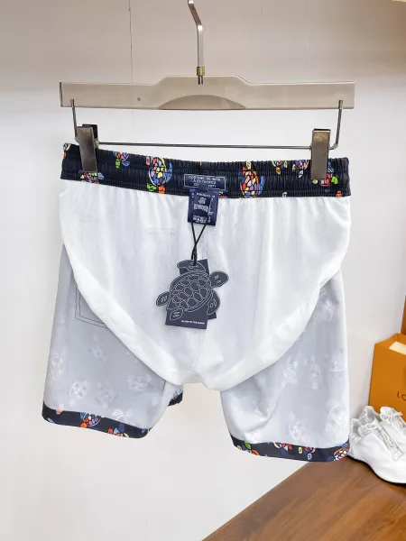 Design Denim Print Drawstring Shorts Blue - 15