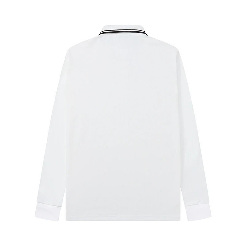 Design Long Sleeve Polo Navy with White Trim and Minimalist Patch Tops Polo - 11