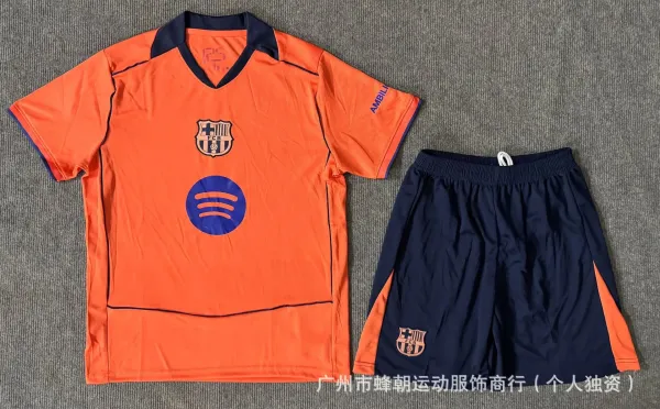 FC Barcelona Training Kit Orange Navy Jersey and Shorts Set - 1