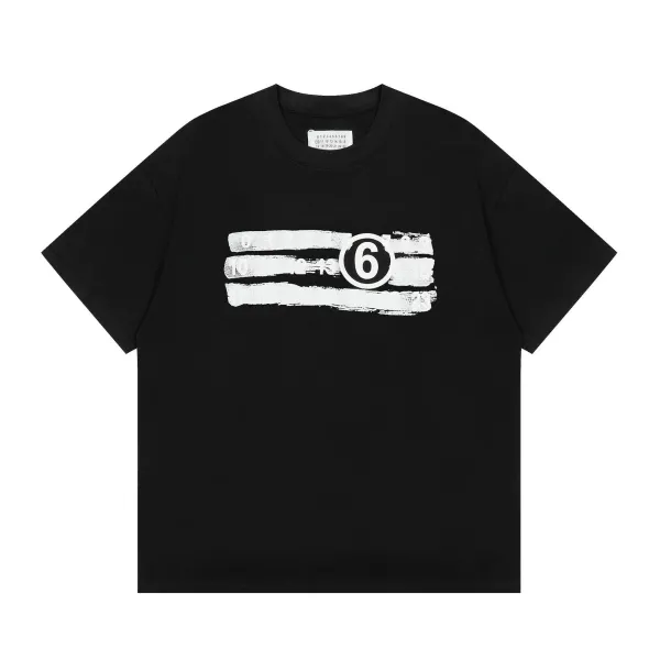 Maison Margiela Painted Stripe Logo Black T-Shirt - 1