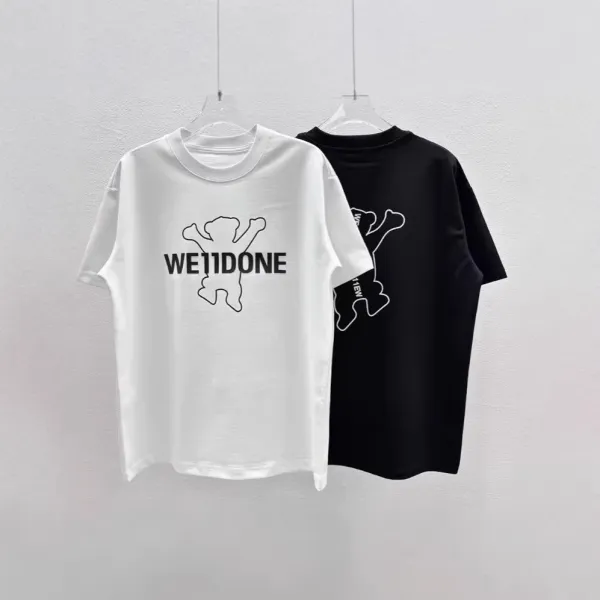 Design WE11DONE Outline Bear Graphic T-Shirt White and Black T-Shirts - 1