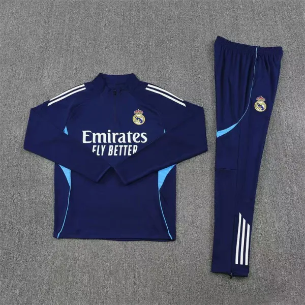 Real Madrid Training Tracksuit Navy Blue with Light Blue Accents - 1