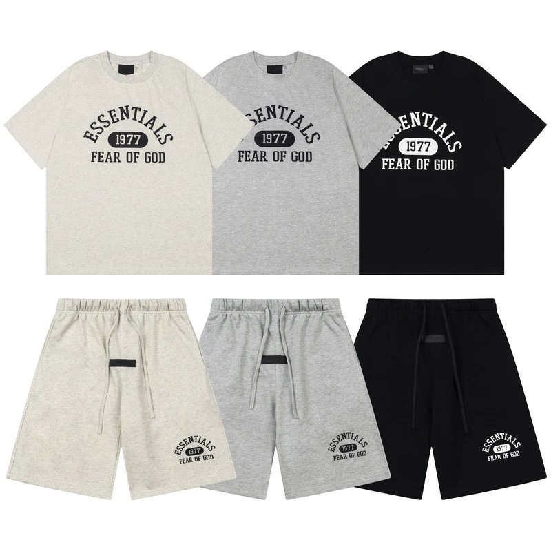 Fear of God Essentials 1977 Arch Logo Black T-Shirt and Shorts Set - 2