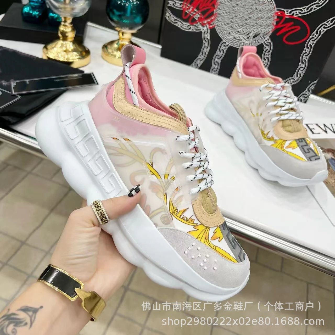 Versace Sneakers Chunky lace-up with Greek key panels and printed uppers image 4