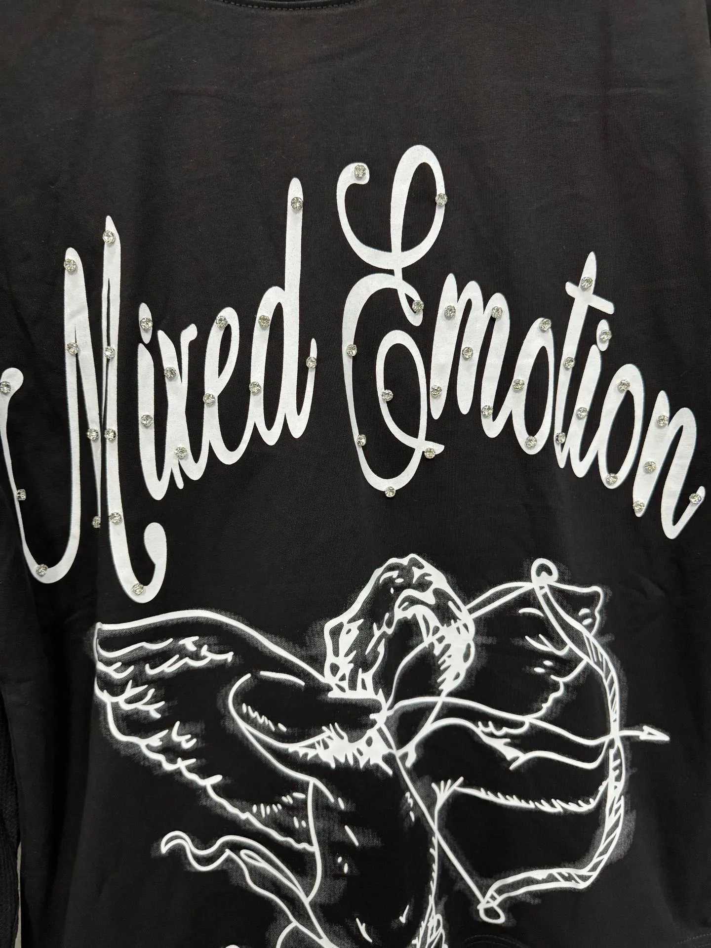 Design Mixed Emotion Cupid Graphic Cropped Long-Sleeve T-Shirt White T-Shirts - 19