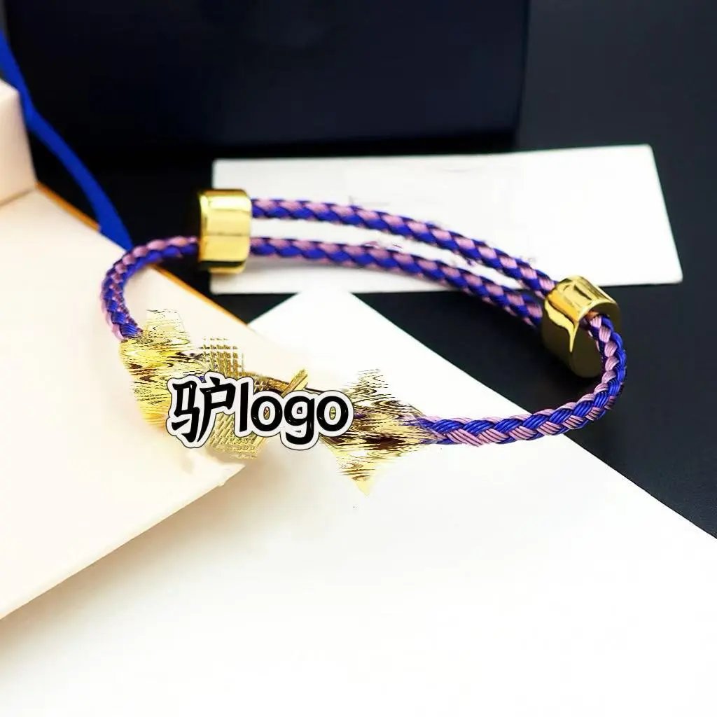 Design Braided Rope Bracelet with Gold Fish Charms Pink and Blue Jewelry - 8