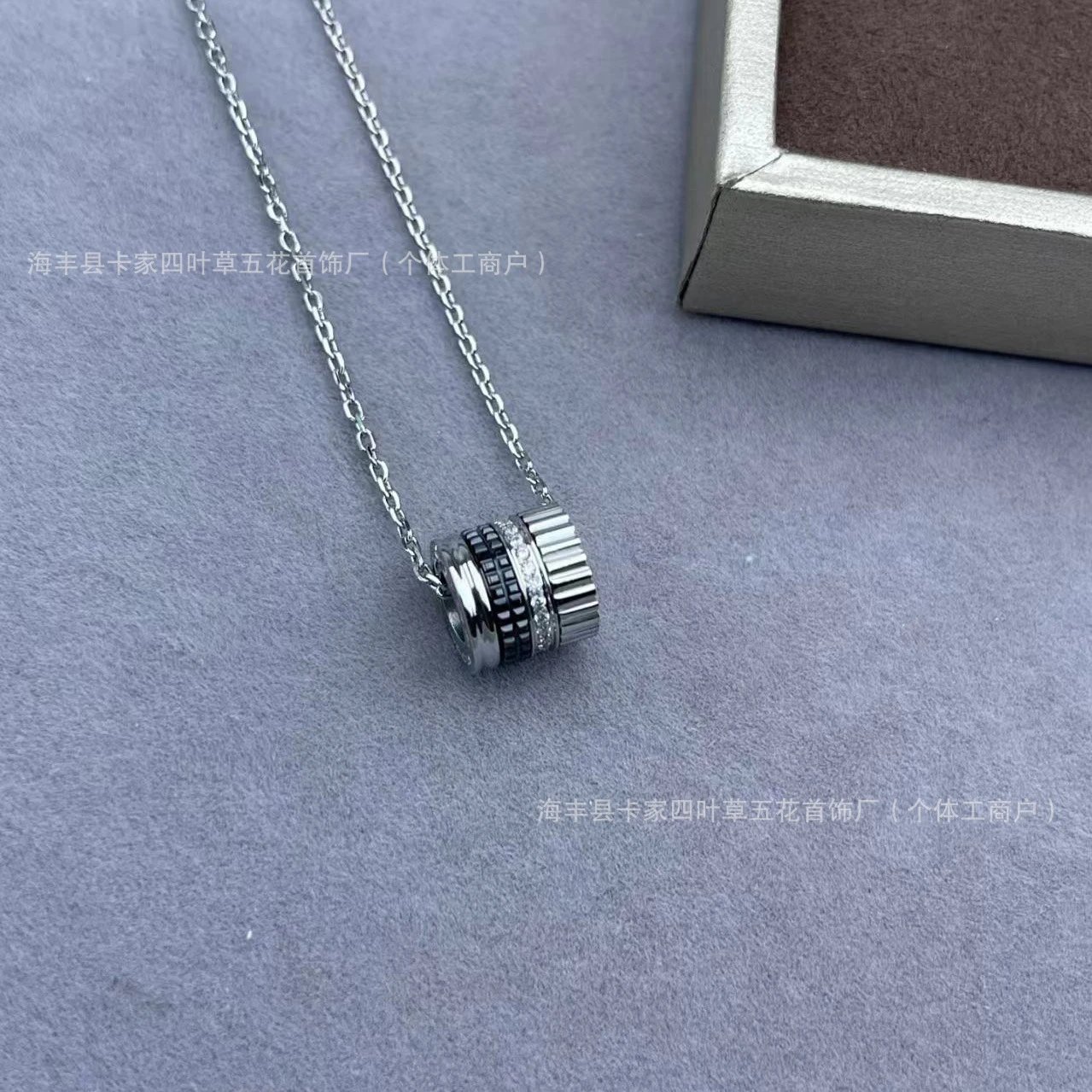 Design Roller Cylinder Pendant Necklace Silver White Jewelry - 9
