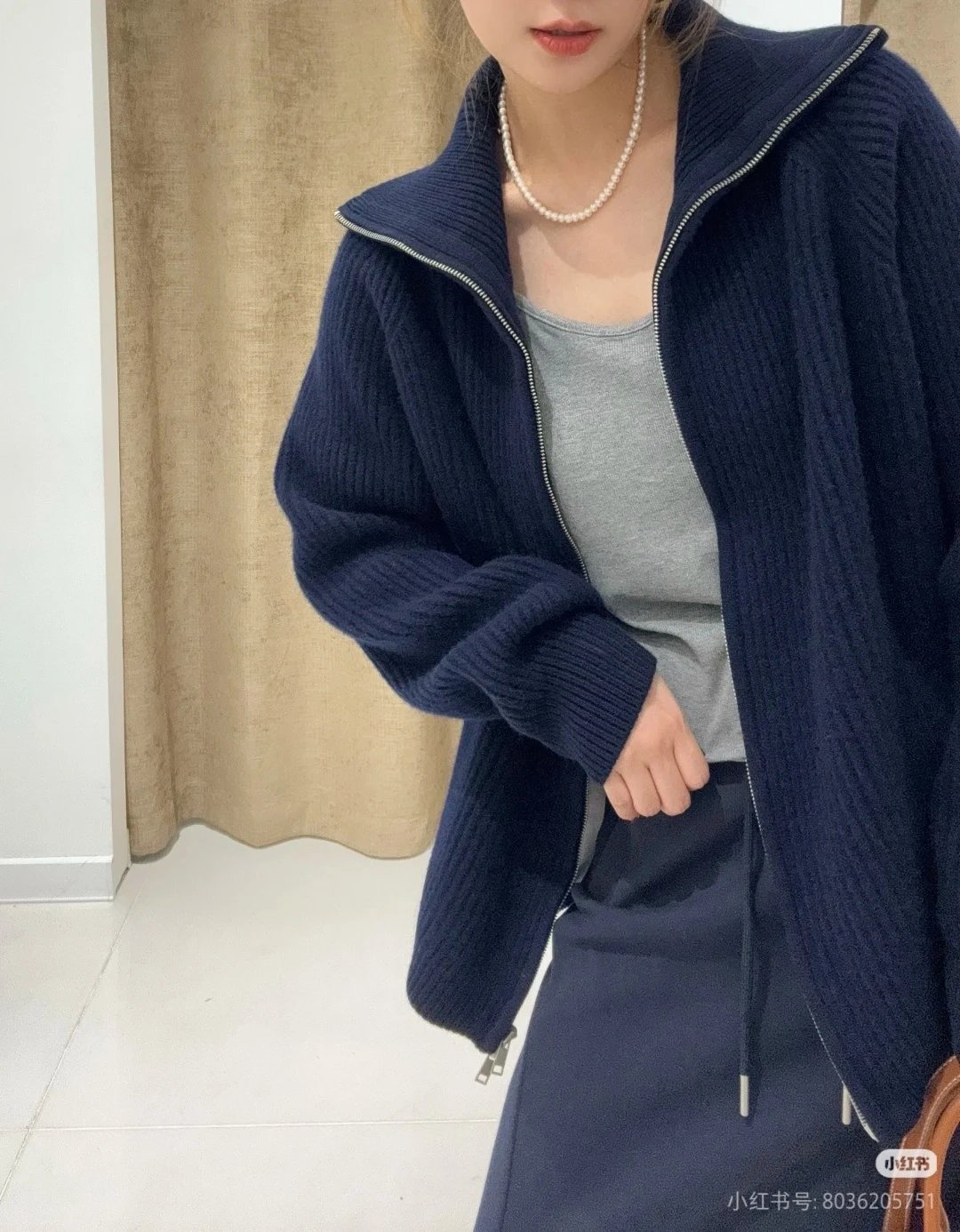 Design Ribbed Zip-Neck Sweater Black - 28