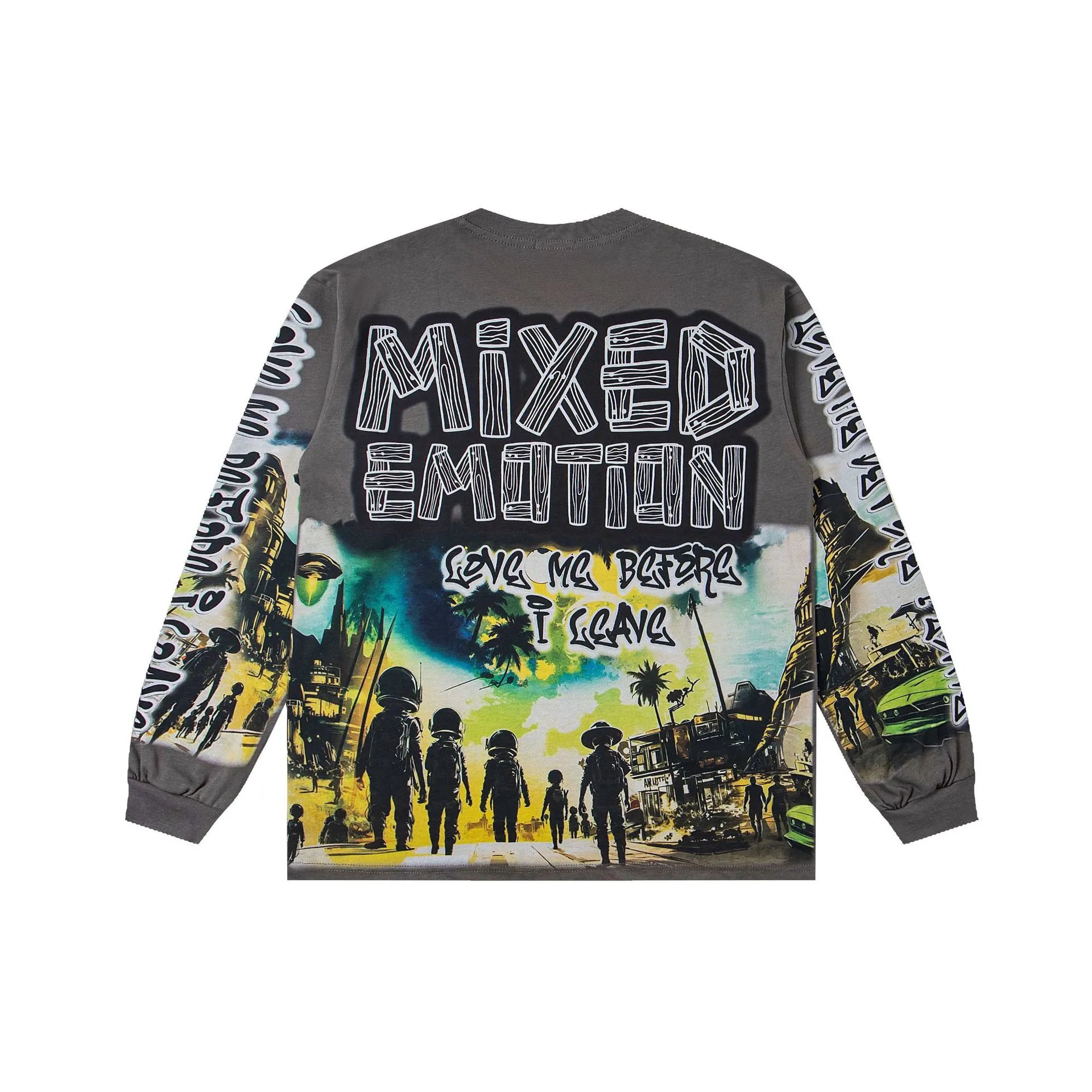 Design Mixed Emotion Motif Established in 2019 Long Sleeve Graphic Tee Black T-Shirts - 21