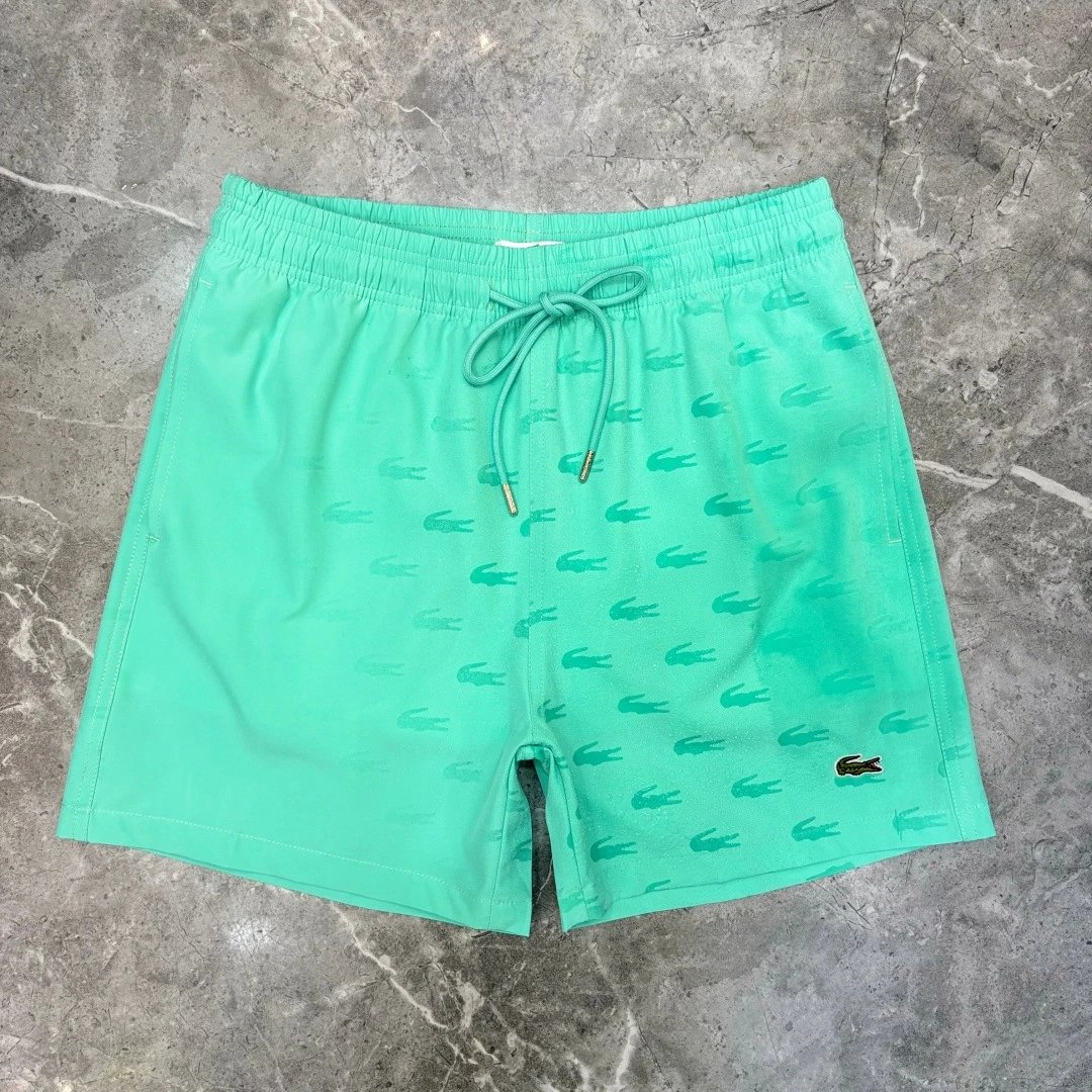 Lacoste All-Over Crocodile Print Drawstring Waist Shorts White - 14