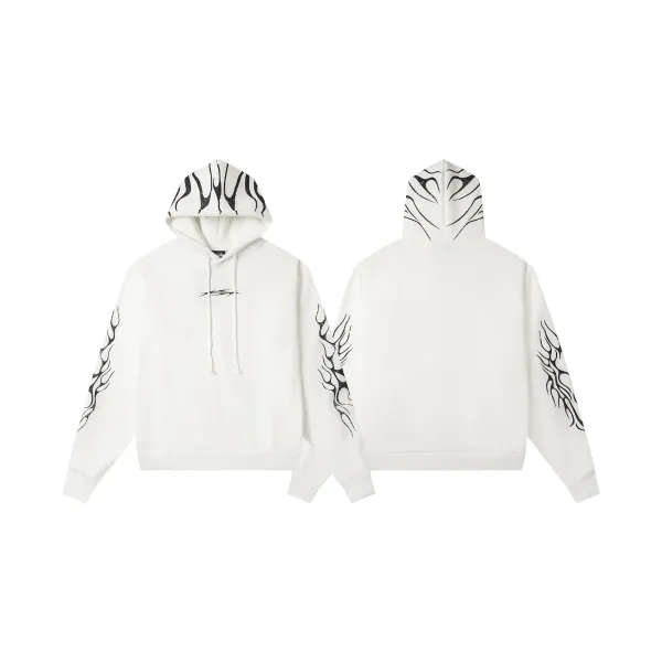 Design Flame Print Hoodie White - 1