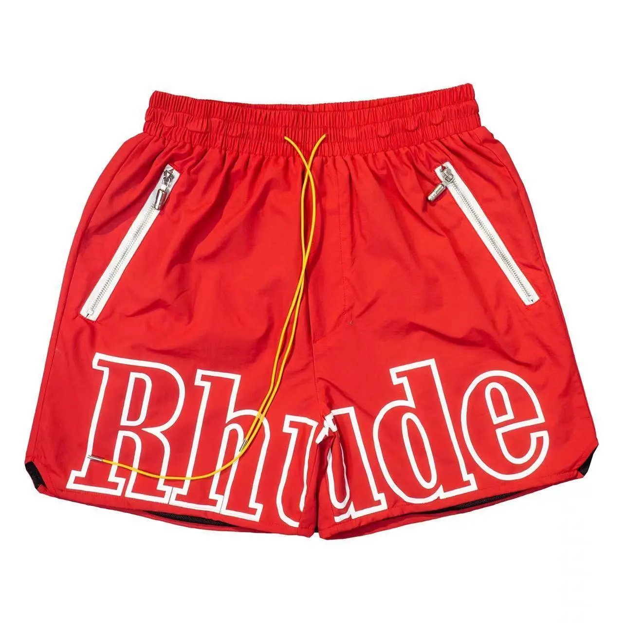 Rhude Sport Shorts Army Green with Yellow Logo - 17