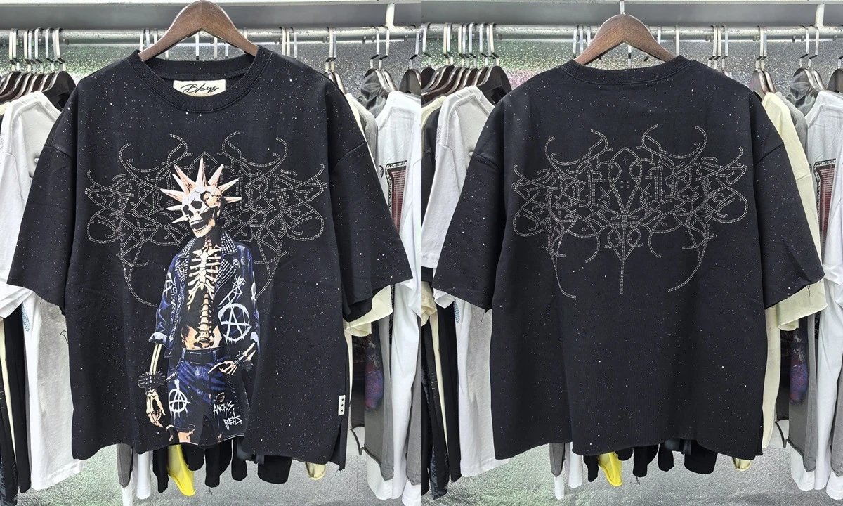 Design Bkys Punk Skull Graphic Oversized T-Shirt Black T-Shirts - 36