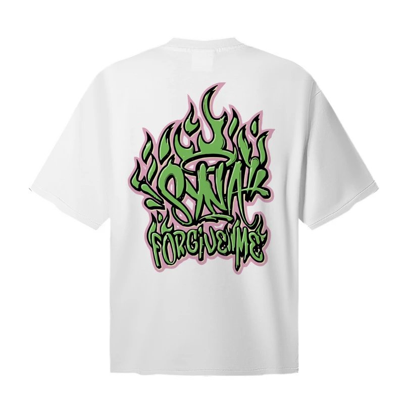 Design Graffiti Flame Print Oversized T-Shirt White - 6