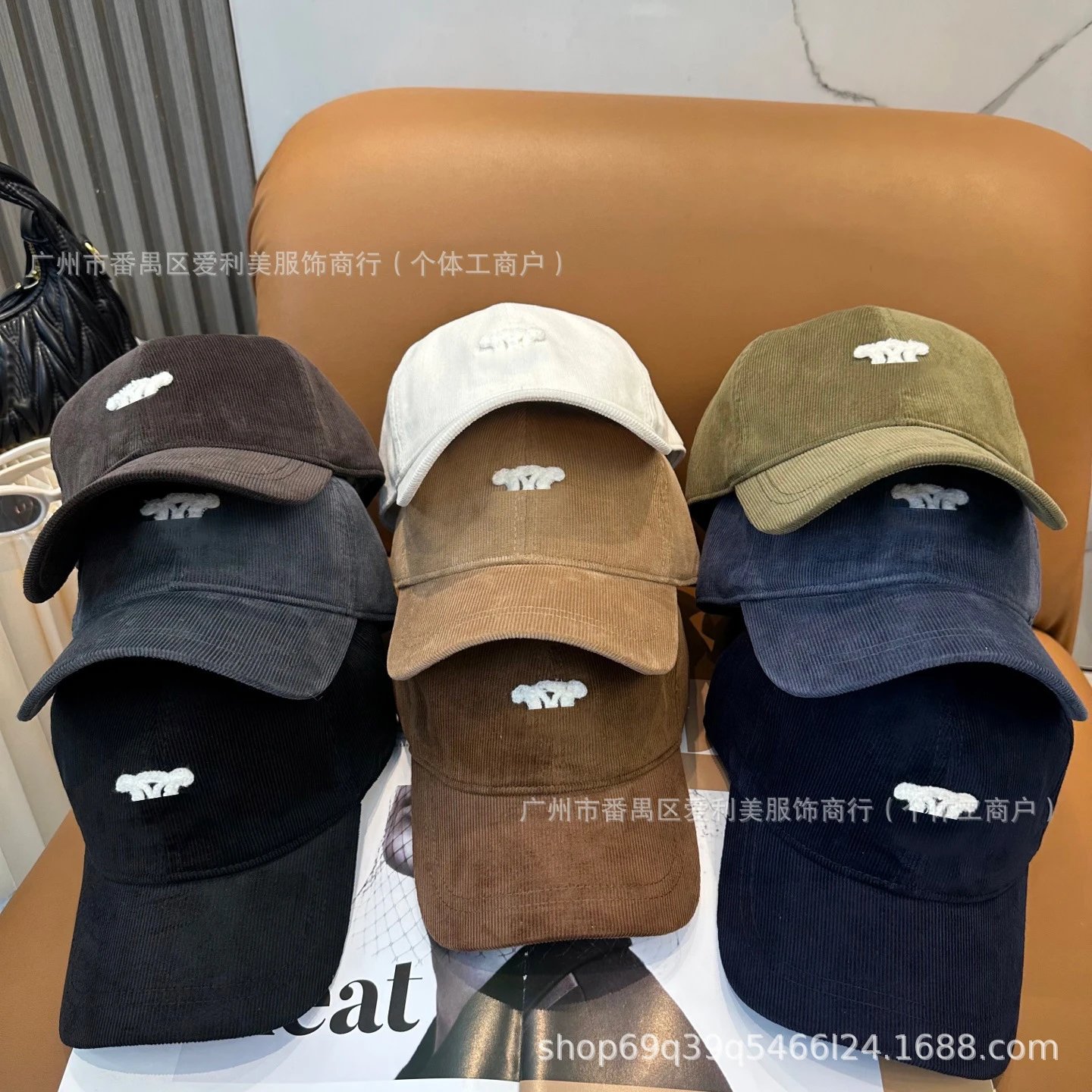 Design Corduroy Baseball Cap Navy with White Embroidered Logo - 2
