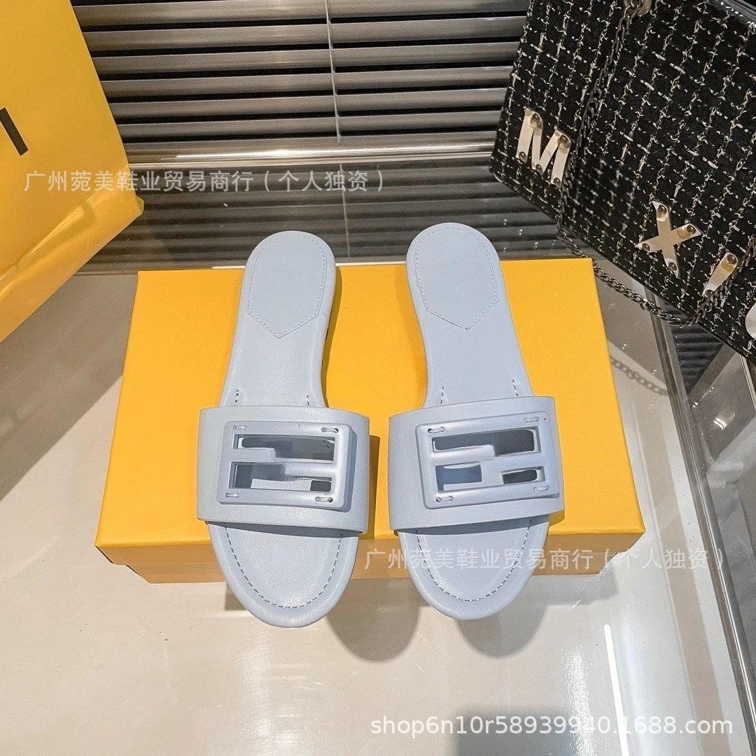 Design Silver Metallic Slide Sandals with Rectangular Buckle Detail Slippers - 6