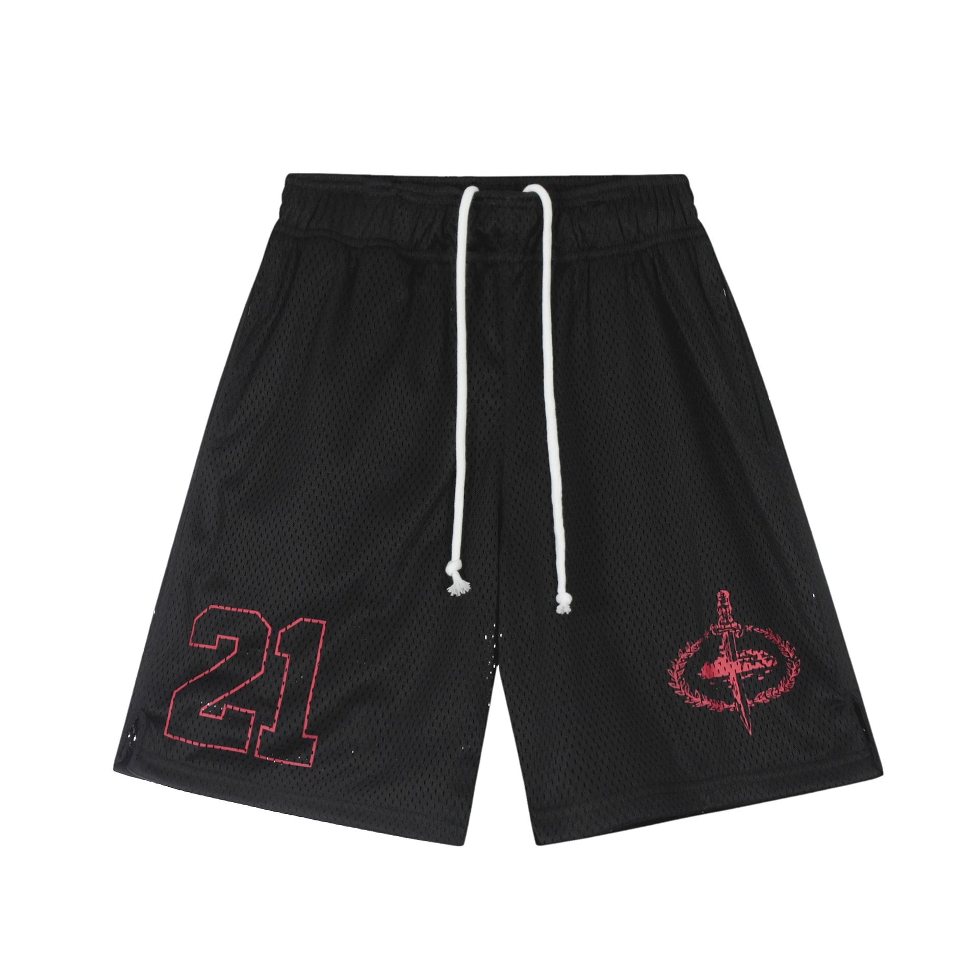 Design Mesh Shorts Black with Red '21' and Sword Emblem - 8