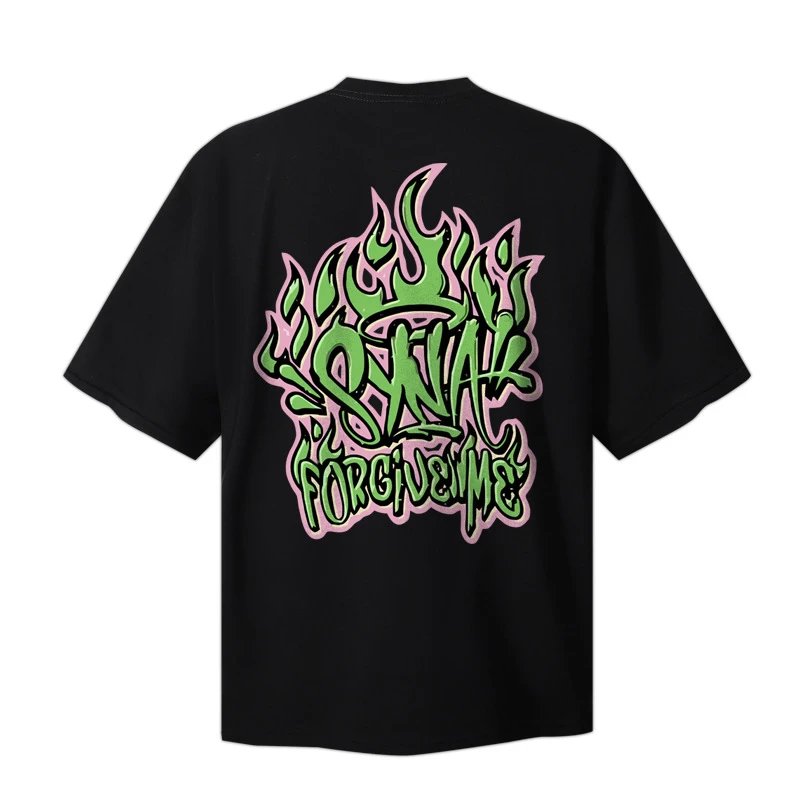 Design Graffiti Flame Print Oversized T-Shirt White - 4
