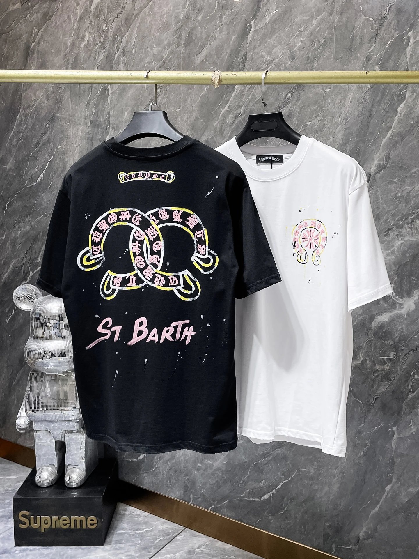 Design St Barth x Unknown Brand Graphic Print Black Oversized T-Shirt T-Shirts - 36