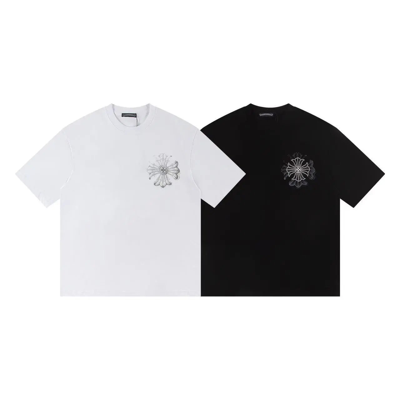Design Crystal Embellished Splatter Print T-Shirt Black - 8