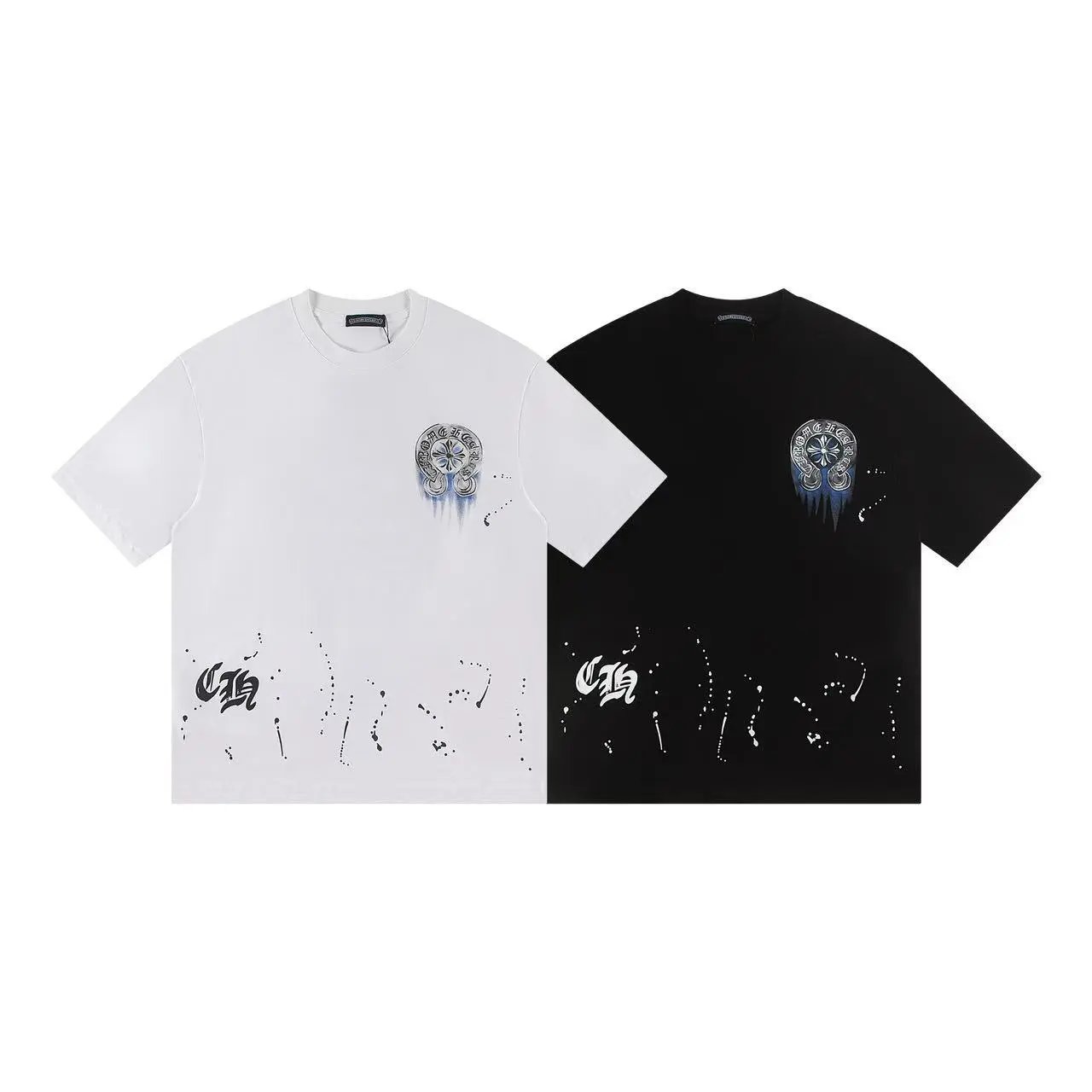 Design Crystal Embellished Splatter Print T-Shirt Black - 11