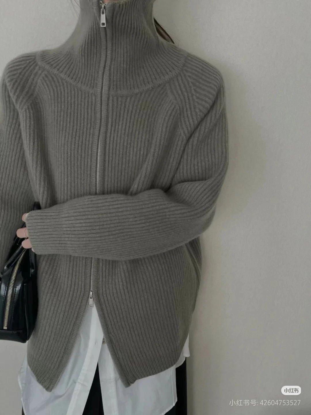 Design Ribbed Zip-Neck Sweater Black - 14