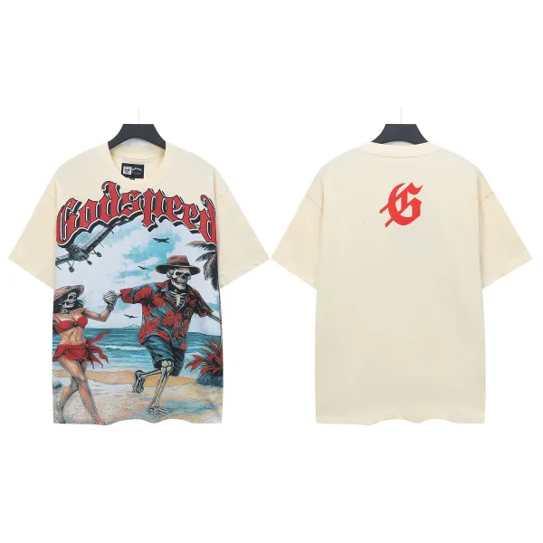 Godspeed Beach Skeleton Graphic T-Shirt Beige - 1