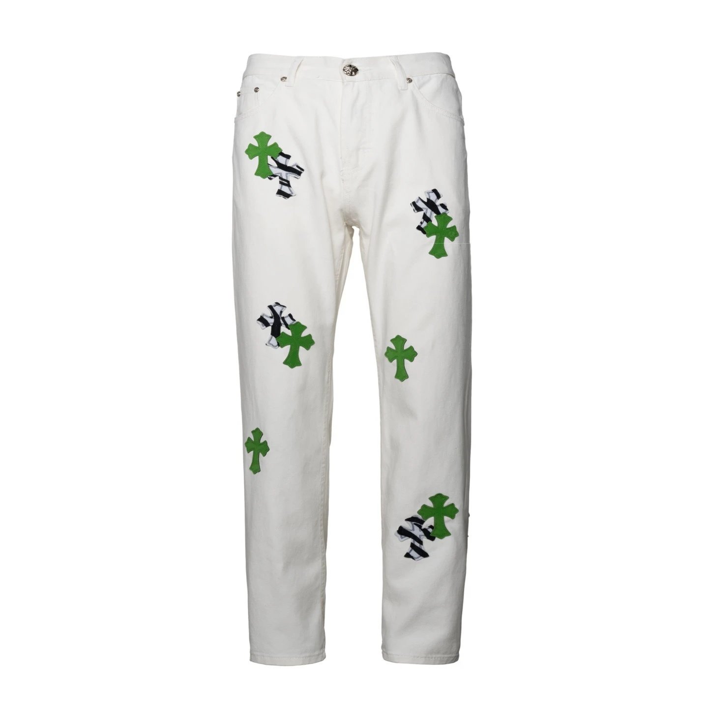 Chrome Hearts Cross-Embroidered White Straight-Leg Jeans - 24