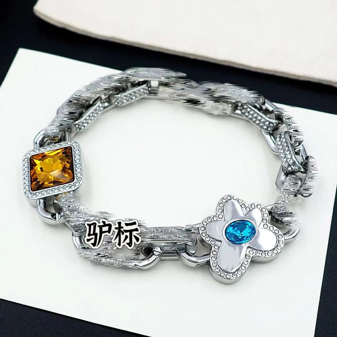 Design Chunky Chain Bracelet with Citrine and Turquoise Gemstones Gold-Tone Bracelet Jewelry - 4