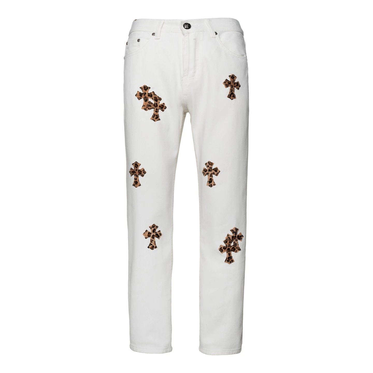 Chrome Hearts Cross-Embroidered White Straight-Leg Jeans - 26