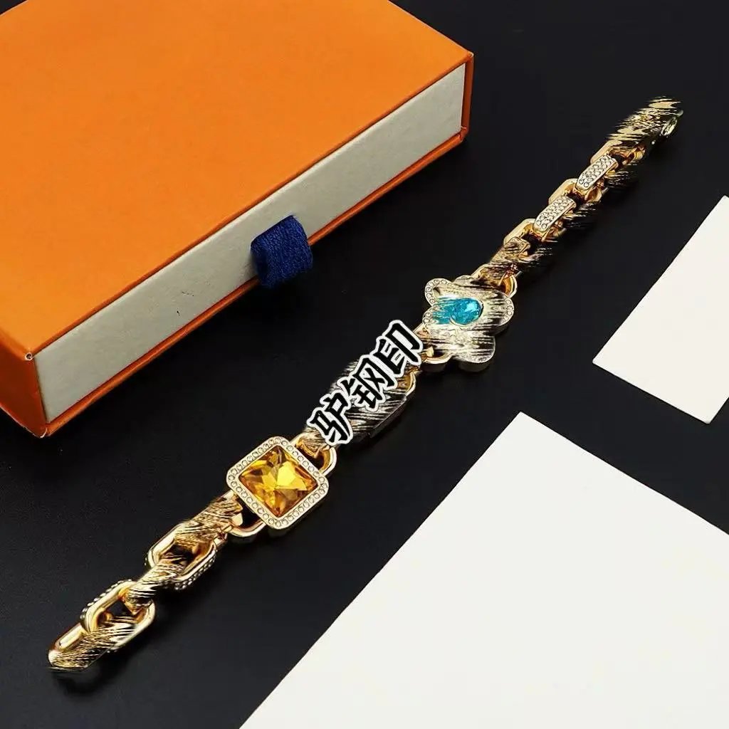 Design Chunky Chain Bracelet with Citrine and Turquoise Gemstones Gold-Tone Bracelet Jewelry - 6
