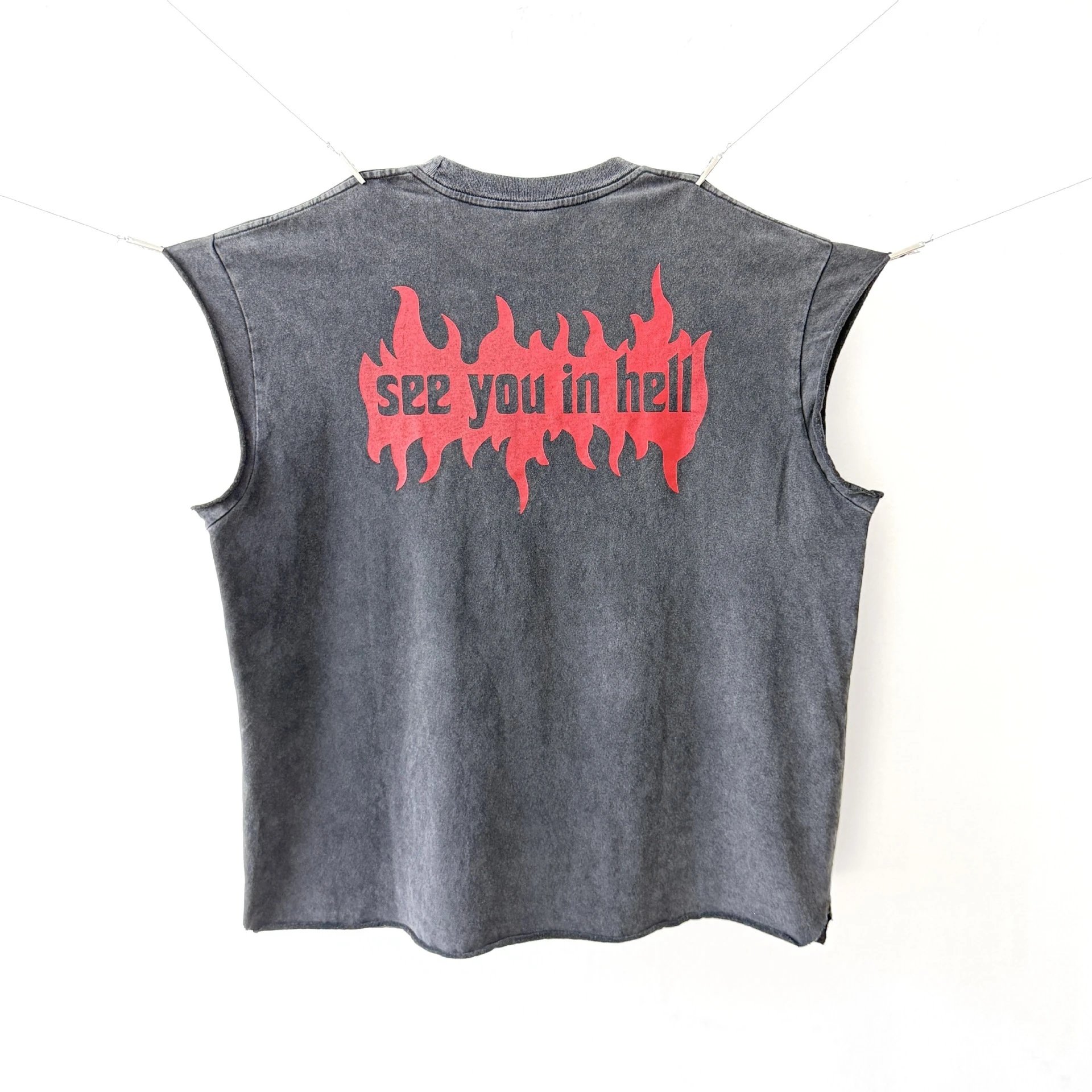 Design Sleeveless Graphic Tee Dark Gray T-Shirt - 10