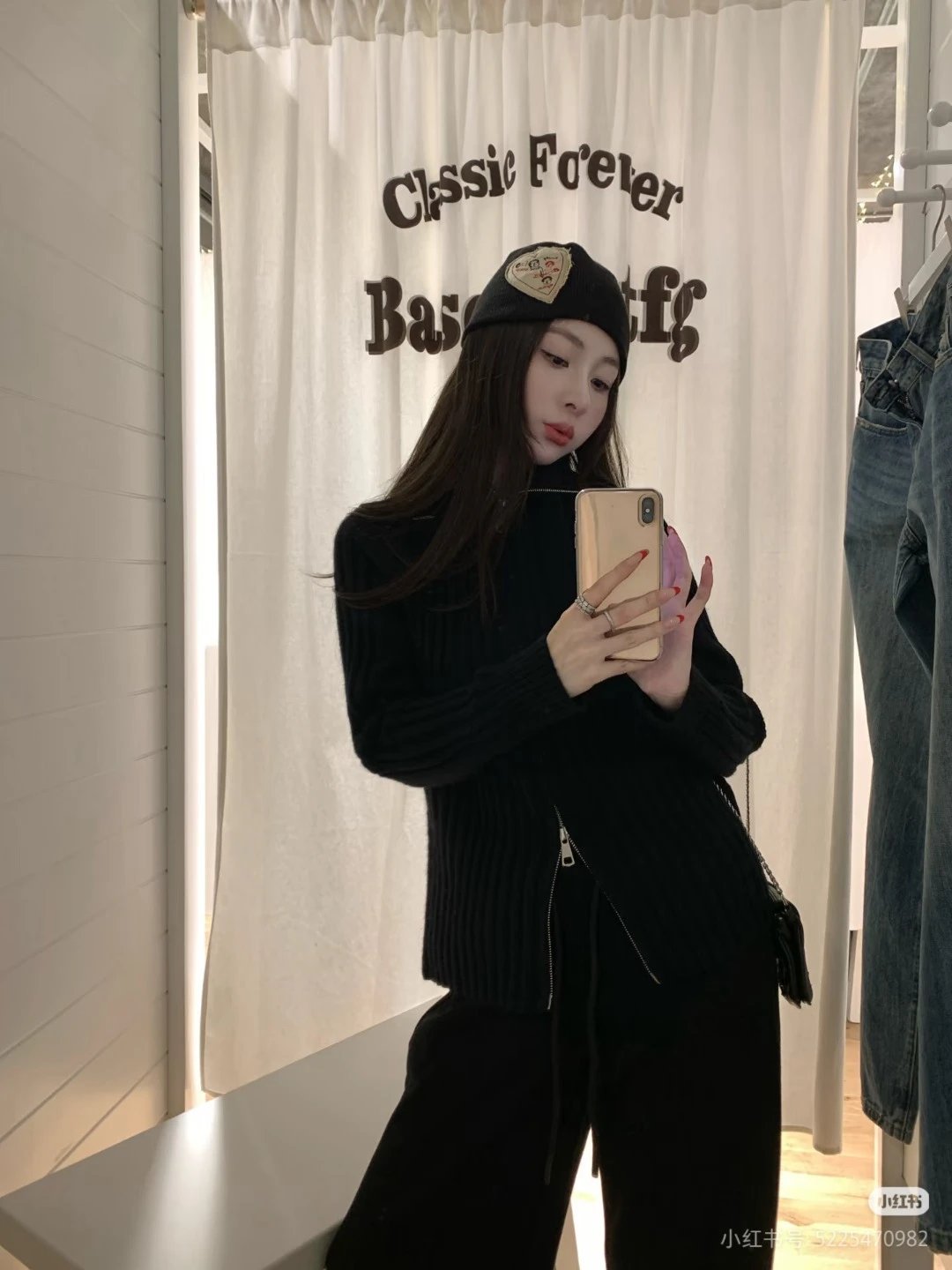 Design Ribbed Zip-Neck Sweater Black - 23