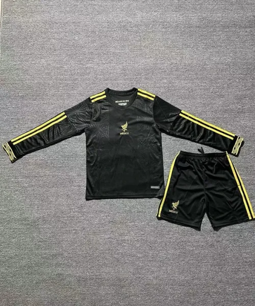 Design Mexico National Team 2023 Away Kit Black with Gold Stripes Jersey and Shorts Set Sets - 1