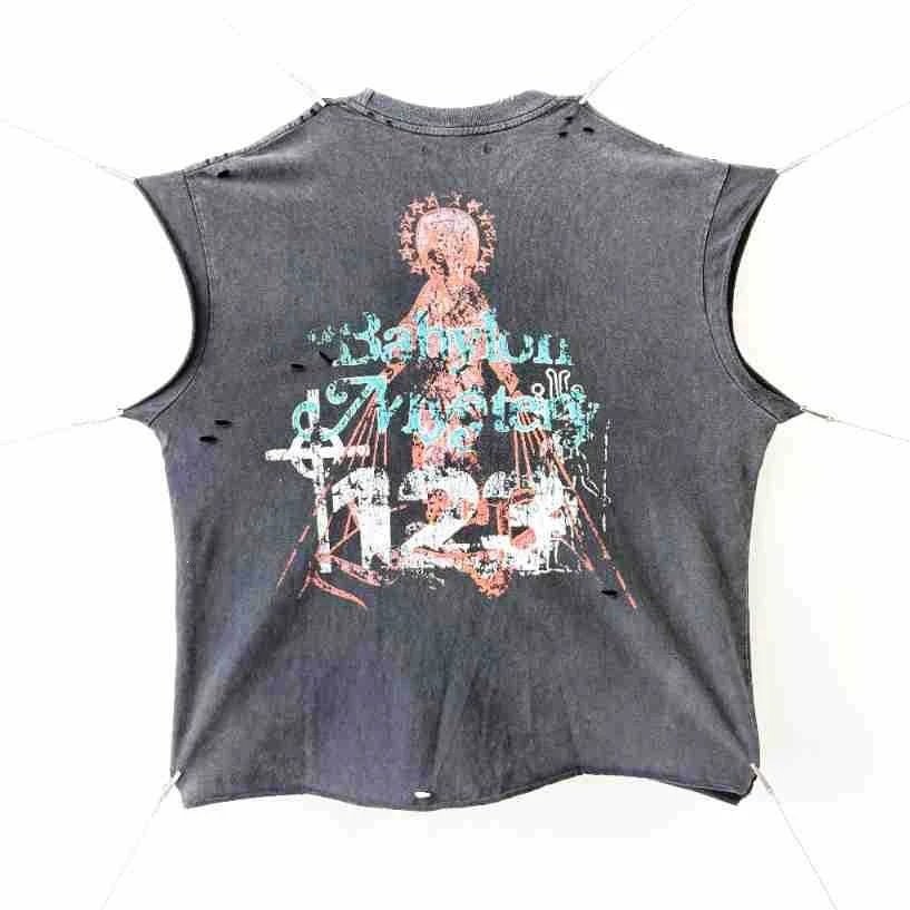 Design Sleeveless Graphic Tee Dark Gray T-Shirt - 18