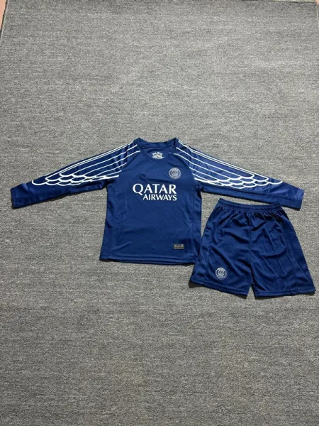 Paris Saint-Germain 2023-24 Third Kit Navy Blue Long-Sleeve Jersey and Shorts Set - 1