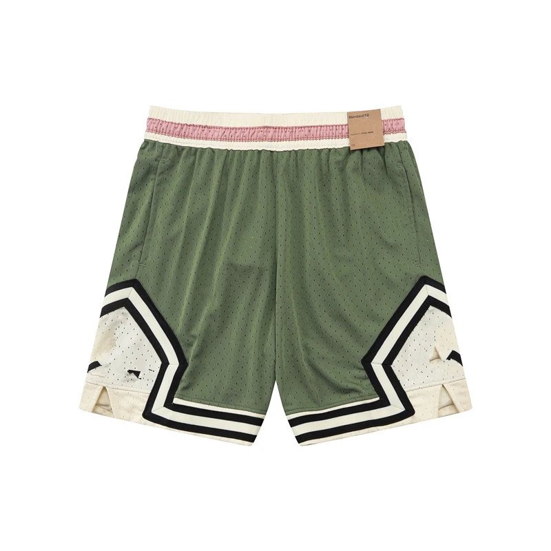 Design Sporty Mesh Shorts Navy with Red Geometric Panels - 36