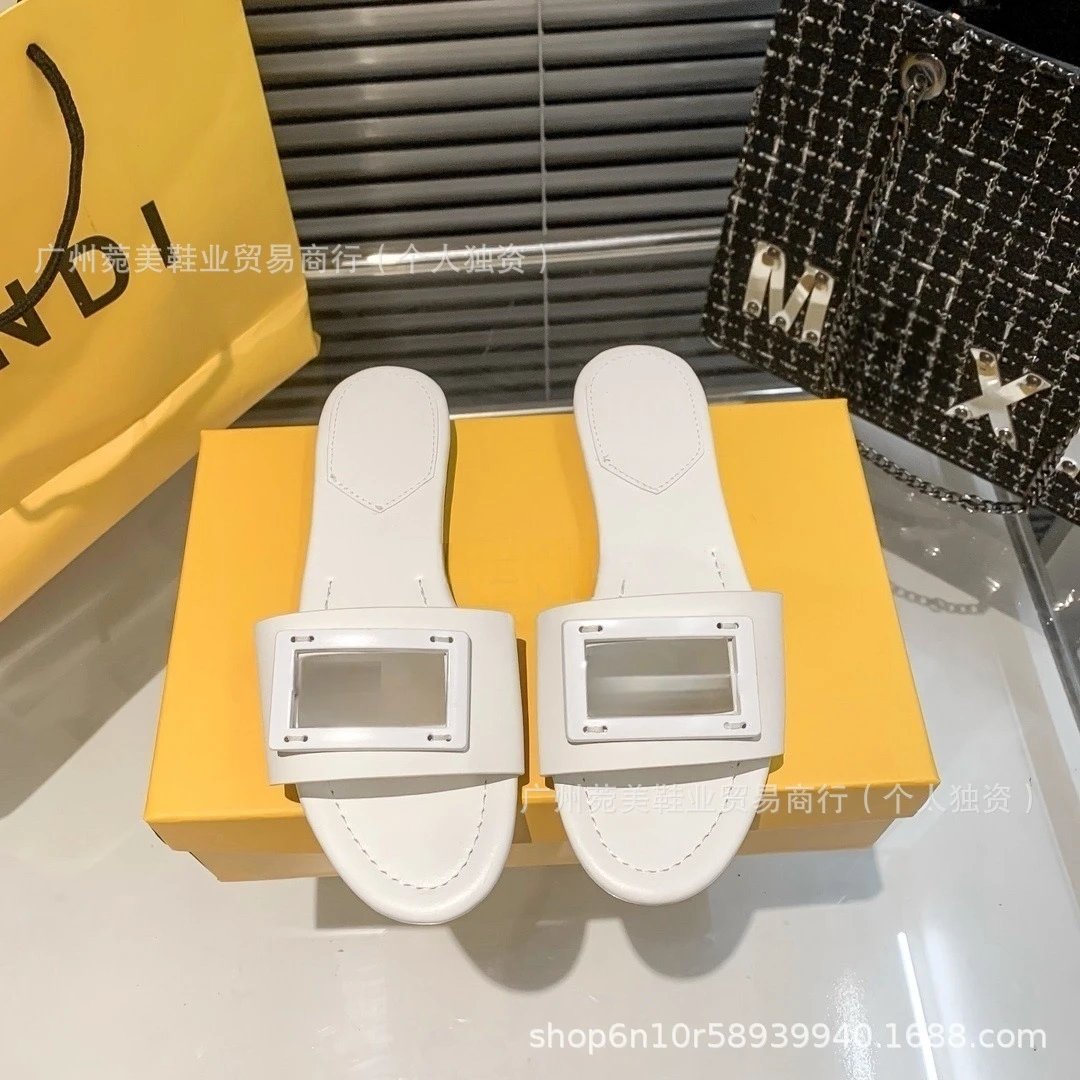 Fendi FF Logo Slide Sandals Olive Green Slippers - 6