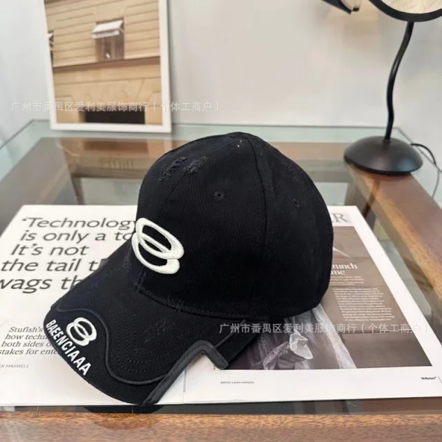 Unbranded Hats Distressed contrast-trim baseball cap with embroidered double-loop motif product detail image 7