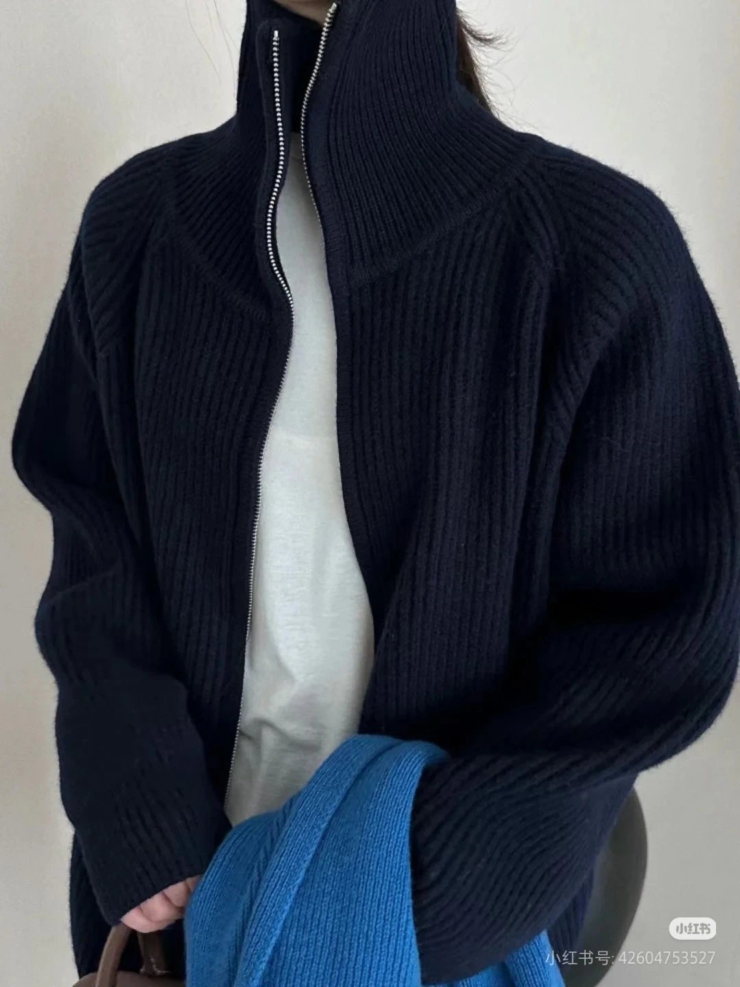 Design Ribbed Zip-Neck Sweater Black - 15