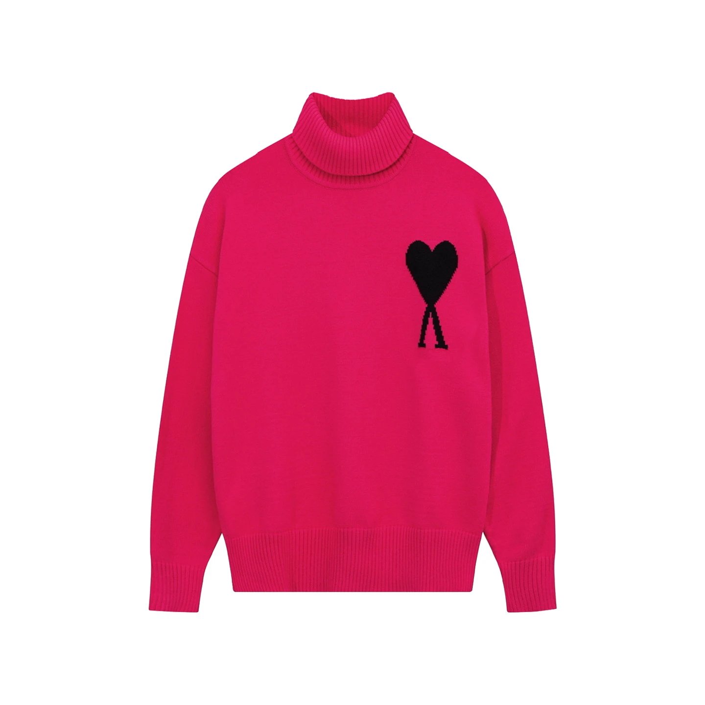 Ami Paris Heart Logo Turtleneck Sweater Forest Green - 30