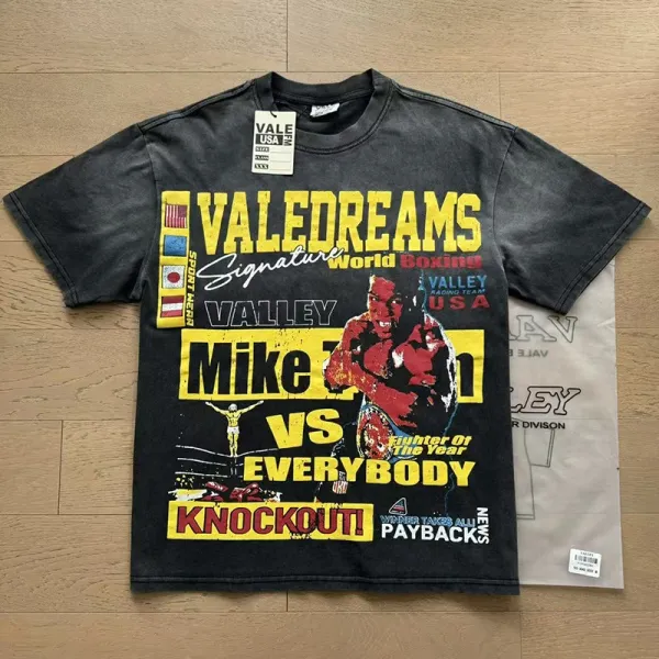 Design Vale Dreams Mike Tyson vs Everybody Knockout Graphic T-Shirt Black T-Shirts - 1