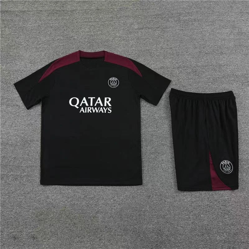 Paris Saint-Germain Football Jerseys Short-Sleeve Training Shirt and Shorts Set — 2425 Paris Black