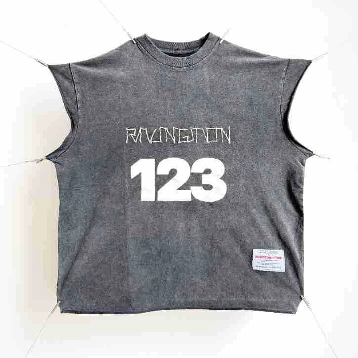 Design Sleeveless Graphic Tee Dark Gray T-Shirt - 35