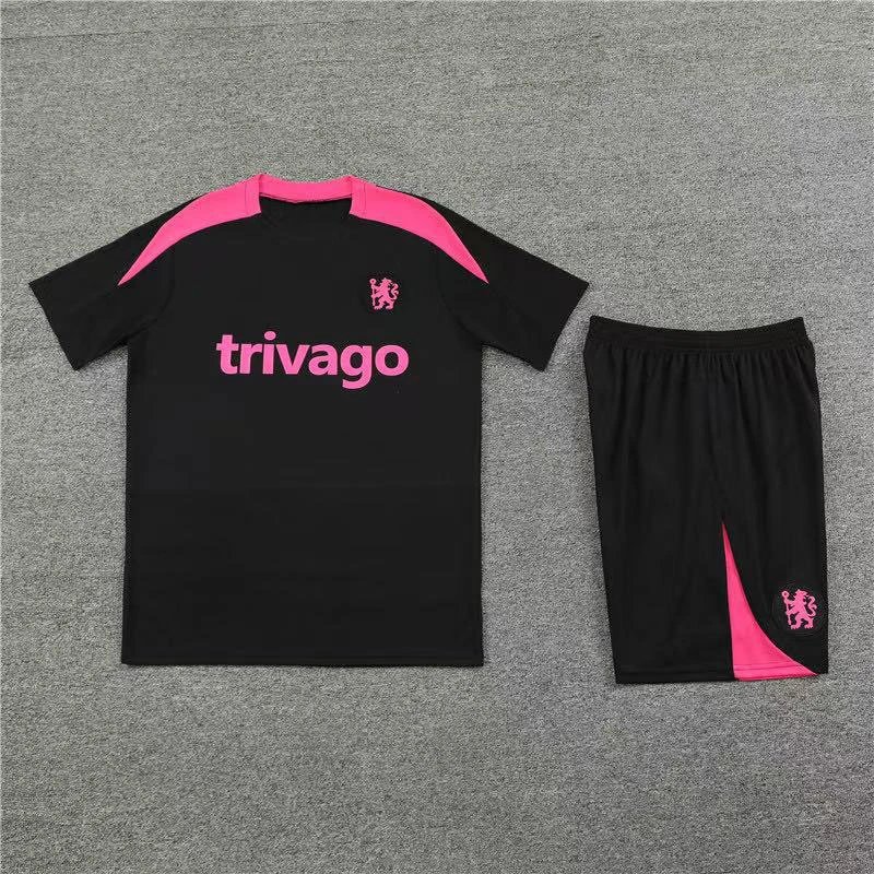Real Madrid x Dragon Print Split-Color Jersey Set Pink / Black - 5