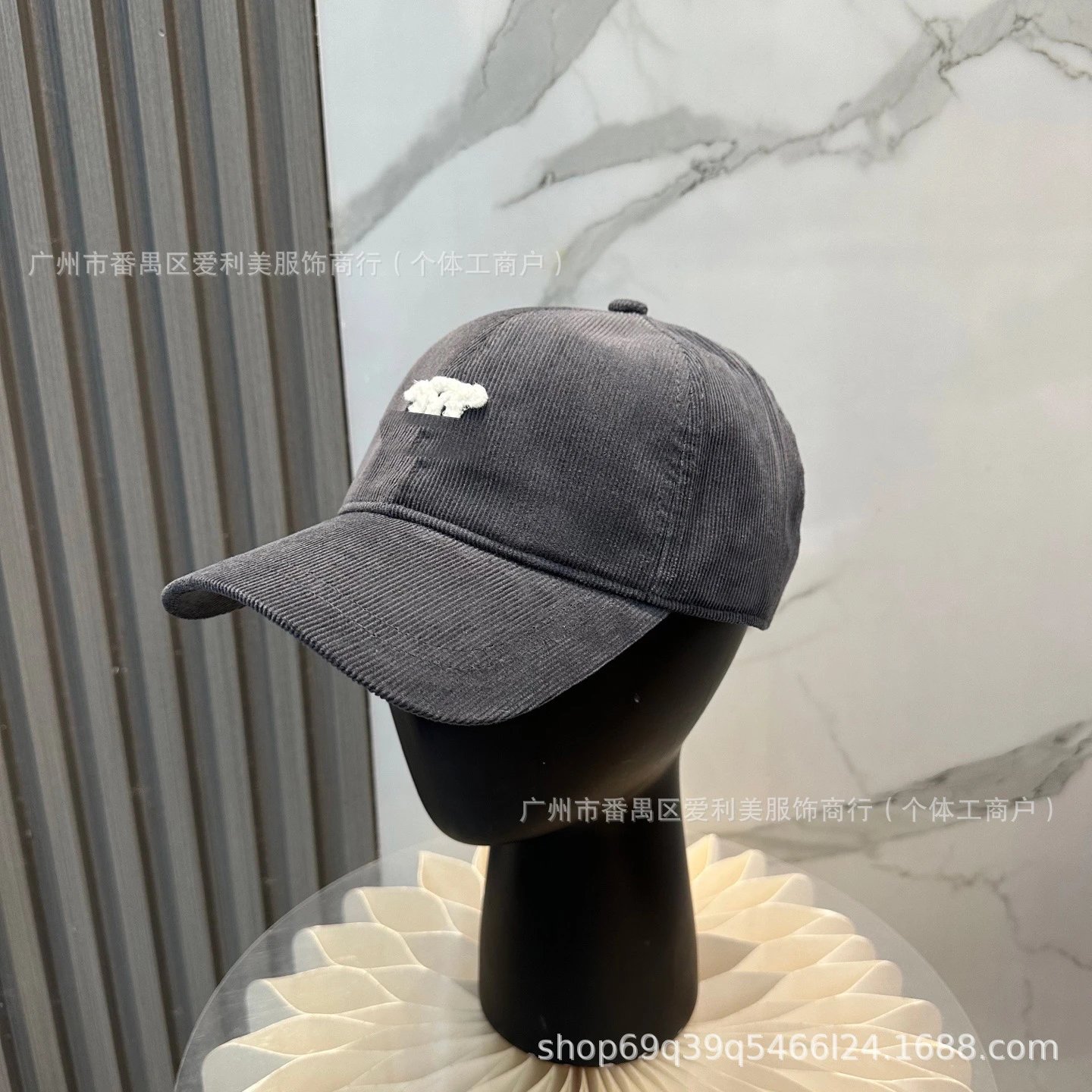 Design Corduroy Baseball Cap Navy with White Embroidered Logo - 11