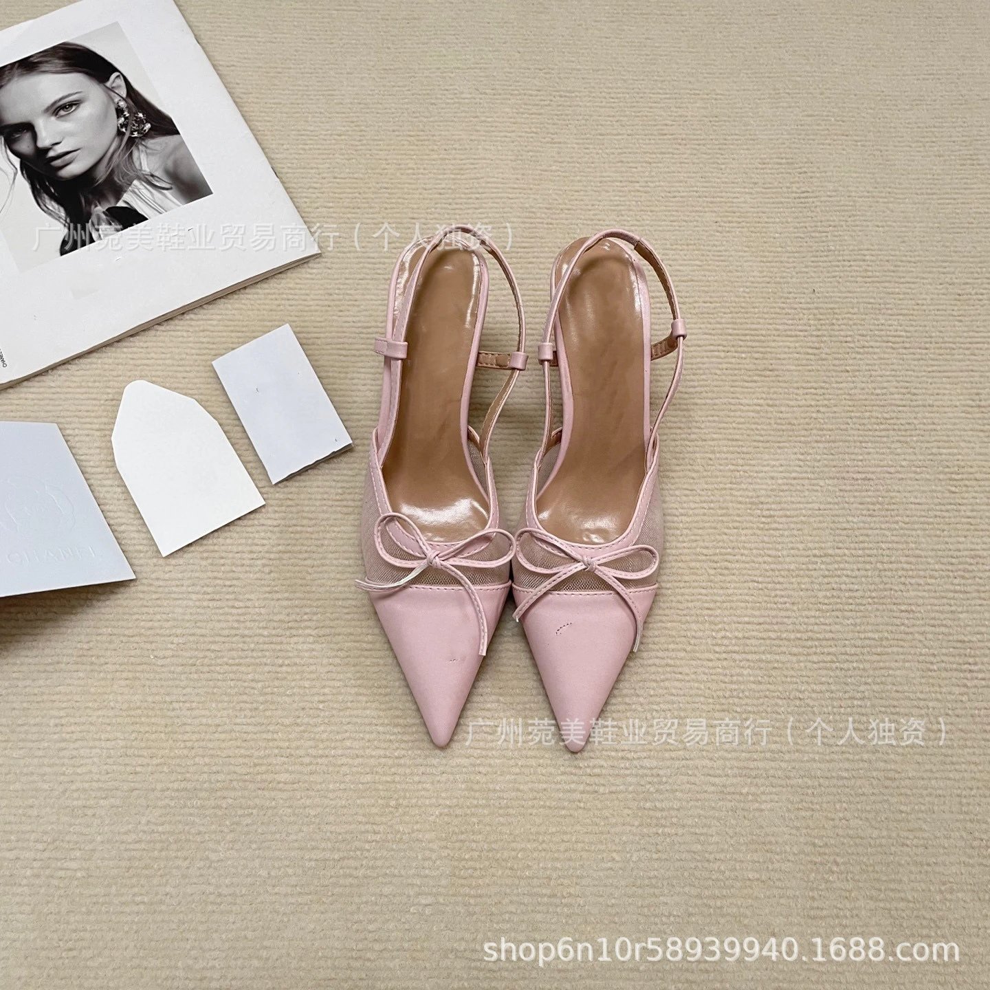 Design Pointed-Toe Slingback Heels with Bow Detail White Heels - 6